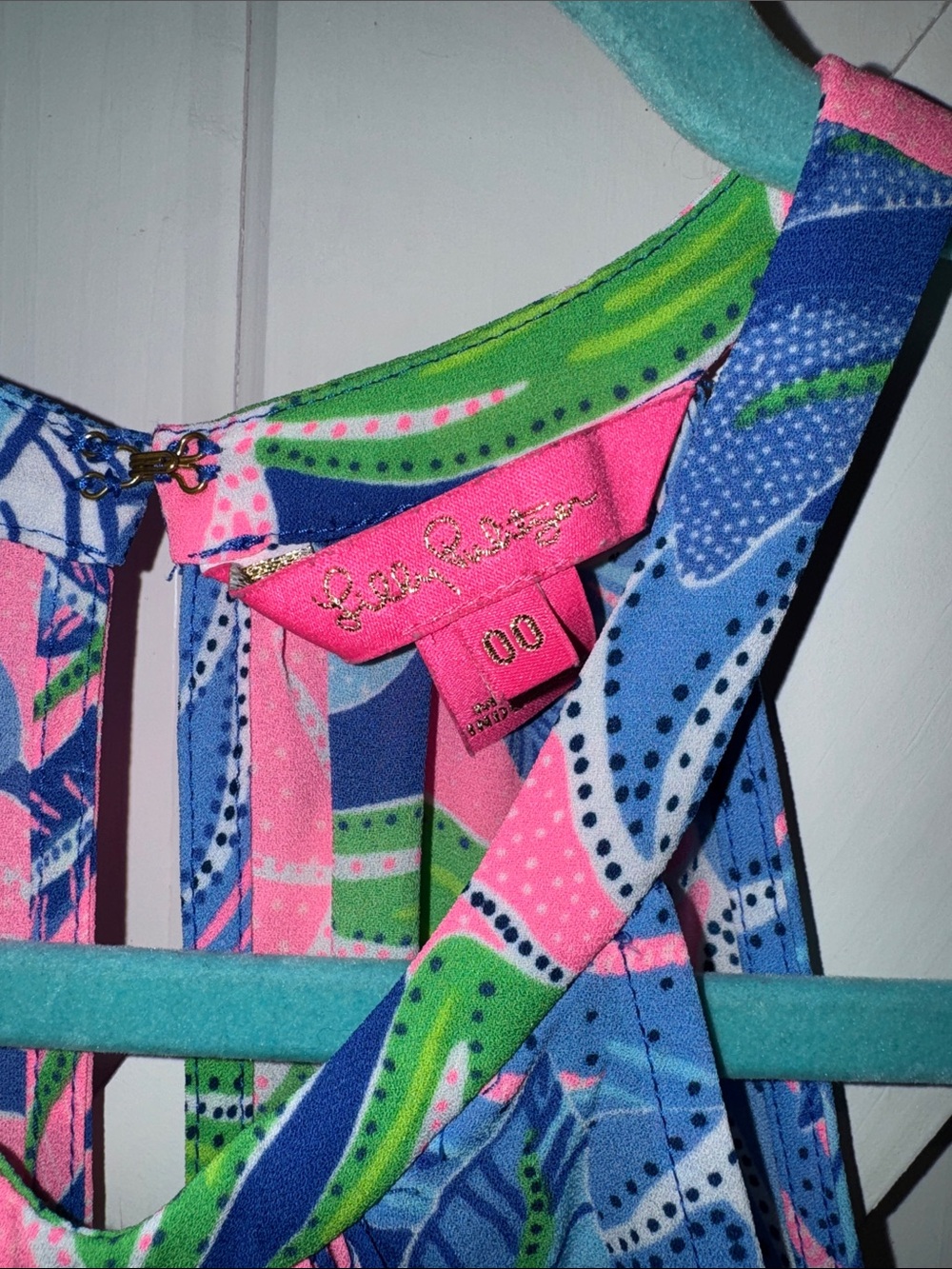 Lilly Pulitzer Tropical Halter Dress Women’s 00 Blue Pink Green Ruffle Hem - Picture 3 of 4